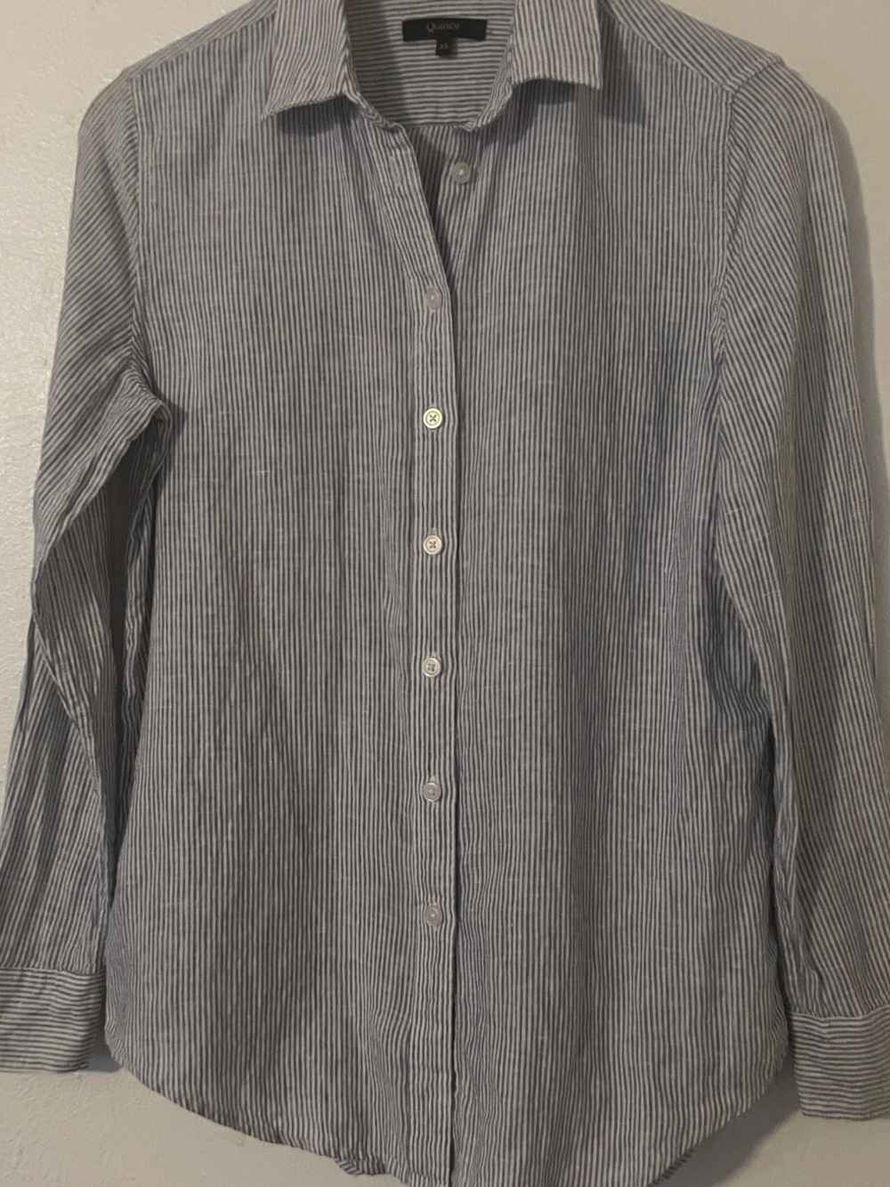 Quince 100% European Linen Blue White Pinstripe Button-Up Shirt XS